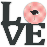 "Caroline's Treasures Common Ostrich Pink Check Metal Artwork Love wall-decor, Multicolor"
