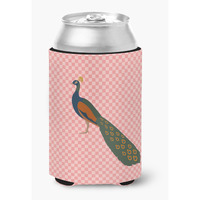 "Caroline's Treasures Indian Peacock Peafowl Pink Check Decorative Can Hugger, Multicolor"