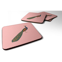 "Caroline's Treasures Indian Peacock Peafowl Pink Check Decorative coasters, 3.5, Multicolor"