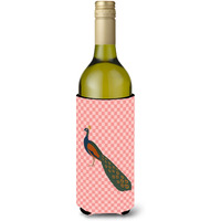 "Caroline's Treasures Indian Peacock Peafowl Pink Check Decorative Bottle Hugger, 750 ml, Multicolor"