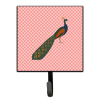 "Caroline's Treasures Indian Peacock Peafowl Pink Check Wall Hook, Small, Multicolor"
