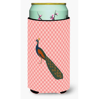 "Caroline's Treasures Indian Peacock Peafowl Pink Check Decorative Can Hugger, Tall Boy, Multicolor"