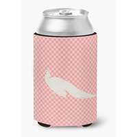 "Caroline's Treasures White Peacock Peafowl Pink Check Decorative Can Hugger, Multicolor"