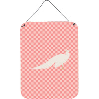 "Caroline's Treasures White Peacock Peafowl Pink Check Metal Print, 16hx12w, Multicolor"