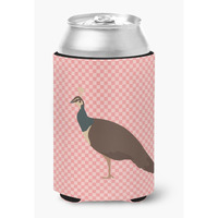 "Caroline's Treasures Indian Peahen Peafowl Pink Check Decorative Can Hugger, Multicolor"