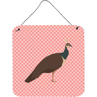 "Caroline's Treasures Pink Indian Peahen Peafowl Check Metal Print, 6"" H x 6"" W"