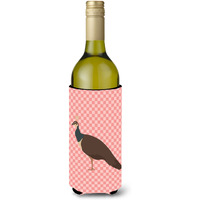 "Caroline's Treasures Indian Peahen Peafowl Pink Check Decorative Bottle Hugger, 750 ml, Multicolor"