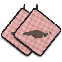 "Caroline's Treasures Indian Peahen Peafowl Pink Check Decorated Pot Holder, 7.5"" x 7.5"""