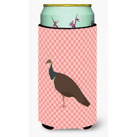 "Caroline's Treasures Indian Peahen Peafowl Pink Check Decorative Can Hugger, Tall Boy, Multicolor"