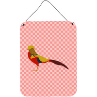 "Caroline's Treasures Golden or Chinese Pheasant Pink Check Metal Print, 16hx12w, Multicolor"