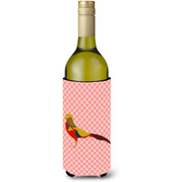 "Caroline's Treasures Golden or Chinese Pheasant Pink Check Decorative Bottle Hugger, 750 ml, Multicolor"