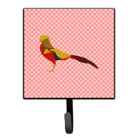 "Caroline's Treasures Golden or Chinese Pheasant Pink Check Wall Hook, Small, Multicolor"