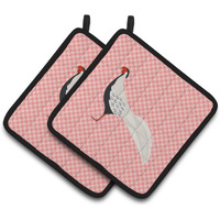 "Caroline's Treasures Silver Pheasant Pink Check Decorated Pot Holder, 7.5"" x 7.5"""