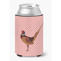 "Caroline's Treasures Ring-necked Common Pheasant Pink Check Decorative Can Hugger, Multicolor"