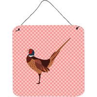 "Caroline's Treasures Pink Ring-necked Common Pheasant Check Metal Print, 6"" H x 6"" W"