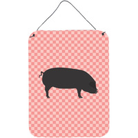 "Caroline's Treasures Devon Large Black Pig Pink Check Metal Print, 16hx12w, Multicolor"