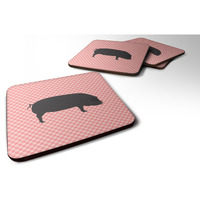"Caroline's Treasures Devon Large Black Pig Pink Check Decorative Coasters, 3.5"", Multicolor"
