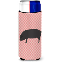 "Caroline's Treasures Devon Large Black Pig Pink Check Decorative Can Hugger, Slim, Multicolor"