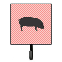 "Caroline's Treasures Devon Large Black Pig Pink Check Wall Hook, Small, Multicolor"