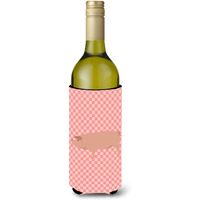 "Caroline's Treasures American Landrace Pig Pink Check Decorative Bottle Hugger, 750 ml, Multicolor"