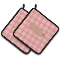 "Caroline's Treasures American Landrace Pig Pink Check Decorated Pot Holder, 7.5"" x 7.5"""