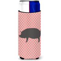 "Caroline's Treasures Berkshire Pig Pink Check Decorative Can Hugger, Slim, Multicolor"