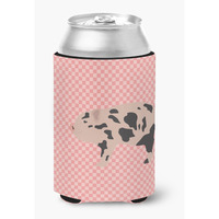"Caroline's Treasures Mini Miniature Pig Pink Check Decorative Can Hugger, Multicolor"