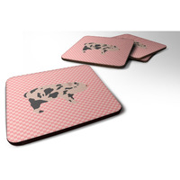 "Caroline's Treasures Mini Miniature Pig Pink Check Decorative coasters, 3.5, Multicolor"