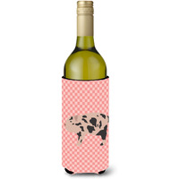"Caroline's Treasures Mini Miniature Pig Pink Check Decorative Bottle Hugger, 750 ml, Multicolor"