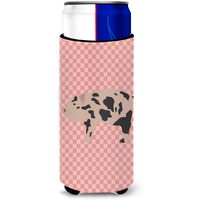 "Caroline's Treasures Mini Miniature Pig Pink Check Decorative Can Hugger, Slim, Multicolor"