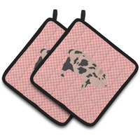 "Caroline's Treasures Mini Miniature Pig Pink Check Decorated Pot Holder, 7.5"" x 7.5"""