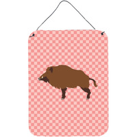 "Caroline's Treasures Wild Boar Pig Pink Check Metal Print, 16hx12w, Multicolor"