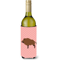 "Caroline's Treasures Wild Boar Pig Pink Check Decorative Bottle Hugger, 750 ml, Multicolor"