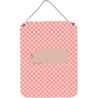"Caroline's Treasures Welsh Pig Pink Check Metal Print, 16hx12w, Multicolor"