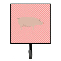 "Caroline's Treasures English Large White Pig Pink Check Wall Hook, Small, Multicolor"