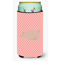 "Caroline's Treasures English Large White Pig Pink Check Decorative Can Hugger, Tall Boy, Multicolor"