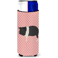 "Caroline's Treasures Hampshire Pig Pink Check Decorative Can Hugger, Slim, Multicolor"