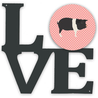 "Caroline's Treasures Hampshire Pig Pink Check Metal Artwork Love wall-decor, Multicolor"