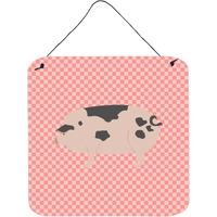 "Caroline's Treasures Pink Gloucester Old Spot Pig Check Metal Print, 6hx6w"