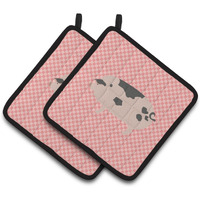 "Caroline's Treasures Gloucester Old Spot Pig Pink Check Decorated Pot Holder, 7.5"" x 7.5"""