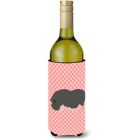 "Caroline's Treasures Vietnamese Pot-Bellied Pig Pink Check Decorative Bottle Hugger, 750 ml, Multicolor"