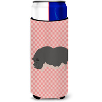 "Caroline's Treasures Vietnamese Pot-Bellied Pig Pink Check Decorative Can Hugger, Slim, Multicolor"