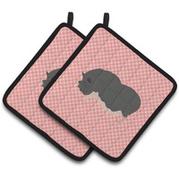 "Caroline's Treasures Vietnamese Bellied Pig Pink Check Decorated Pot Holder, 7.5"" x 7.5"""
