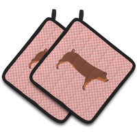 "Caroline's Treasures Duroc Pig Pink Check Decorated Pot Holder, 7.5"" x 7.5"""