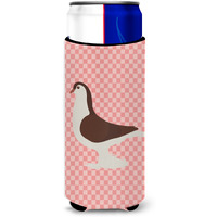 "Caroline's Treasures Large Pigeon Pink Check Decorative Can Hugger, Slim, Multicolor"