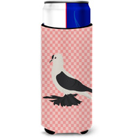 "Caroline's Treasures Saxon Fairy Swallow Pigeon Pink Check Decorative Can Hugger, Slim, Multicolor"