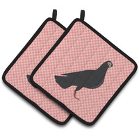 "Caroline's Treasures Budapest Highflyer Pigeon Pink Check Decorated Pot Holder, 7.5"" x 7.5"""