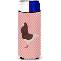 "Caroline's Treasures Capuchin Red Pigeon Pink Check Decorative Can Hugger, Slim, Multicolor"
