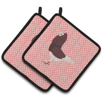 "Caroline's Treasures Capuchin Red Pigeon Pink Check Decorated Pot Holder, 7.5"" x 7.5"""