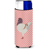 "Caroline's Treasures German Modena Pigeon Pink Check Decorative Can Hugger, Slim, Multicolor"